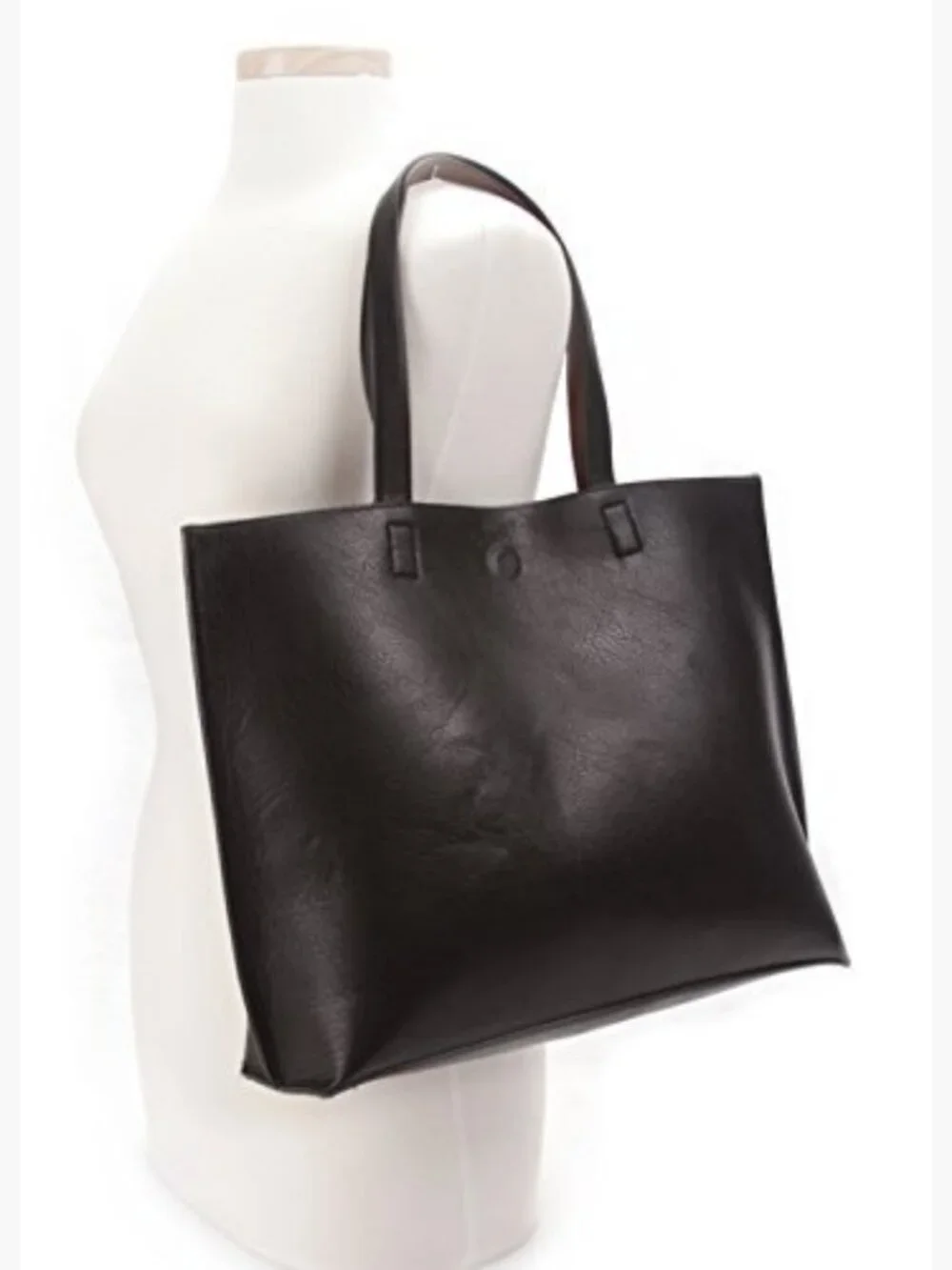 Reversible Vegan Leather Tote Bag with Removable Wristlet Large Travel Carryall